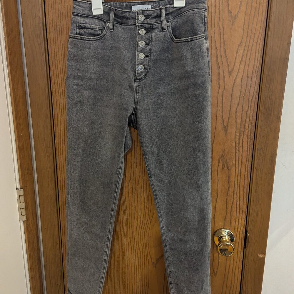 LOFT High Rise Skinny Button Closure Jeans Silver Gray Wash-27/4